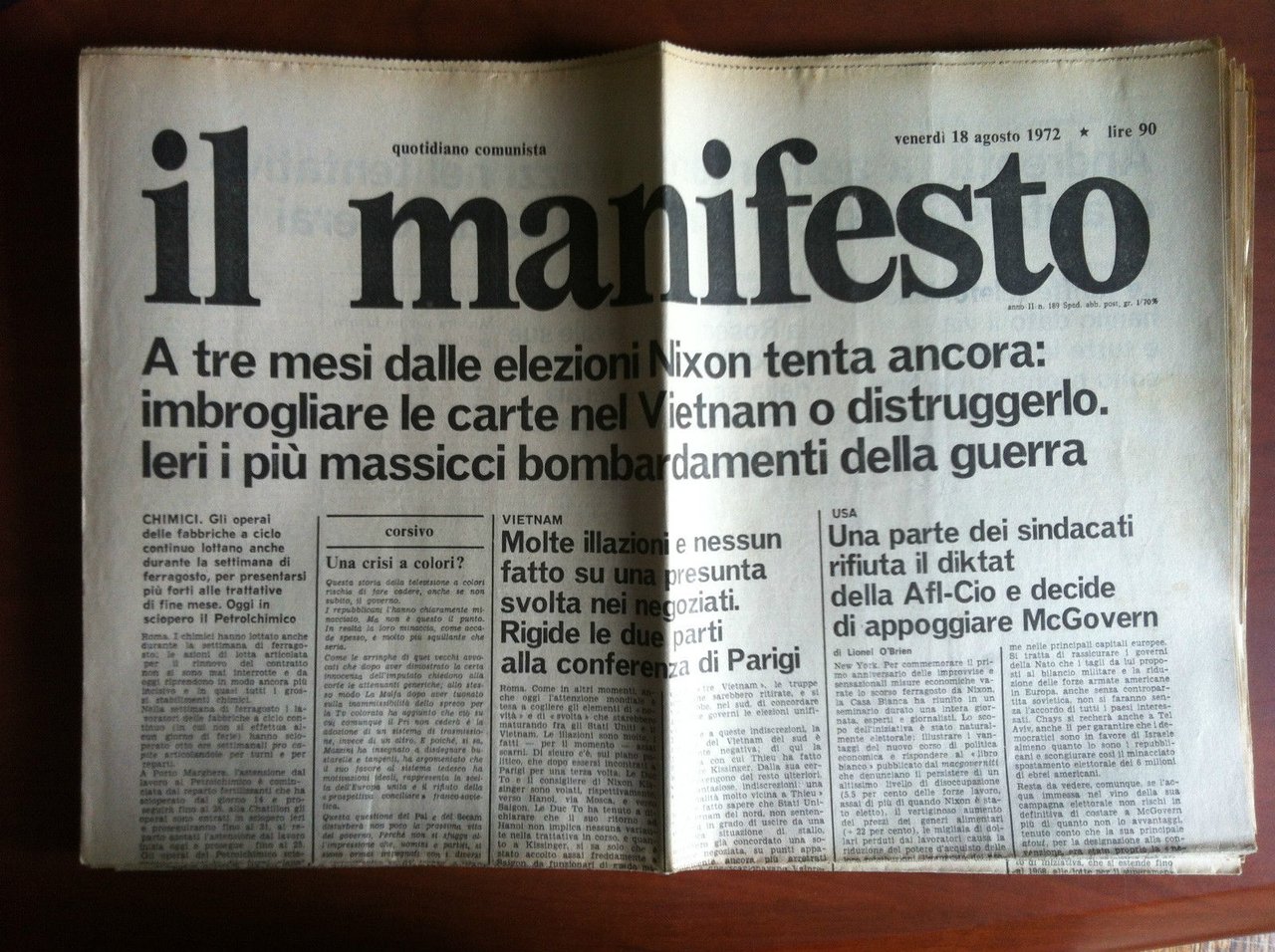 Il Manifesto anno II n^ 189 Venerdì 18 Agosto 1972 …