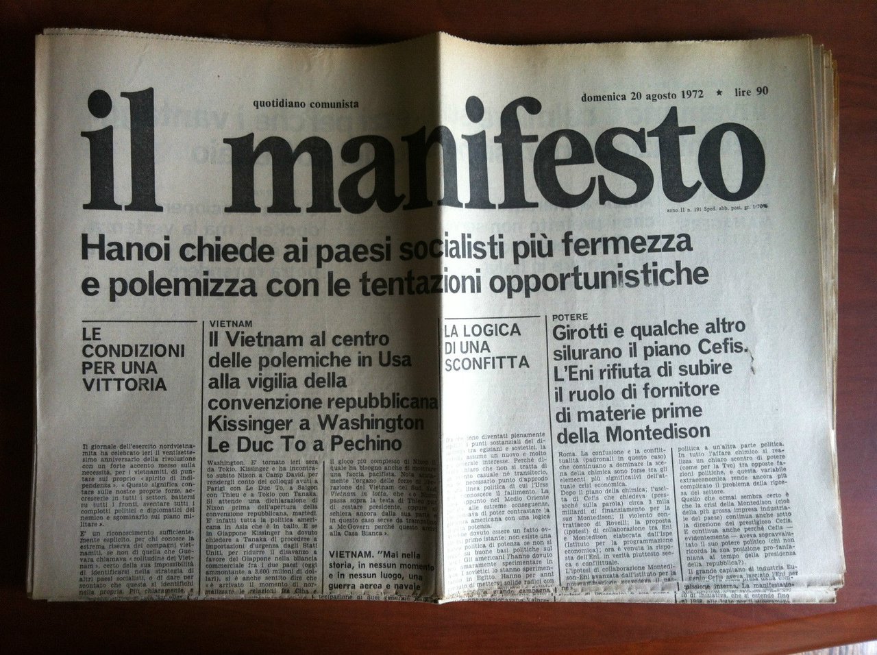 Il Manifesto anno II n^ 191 Domenica 20 Agosto 1972 …