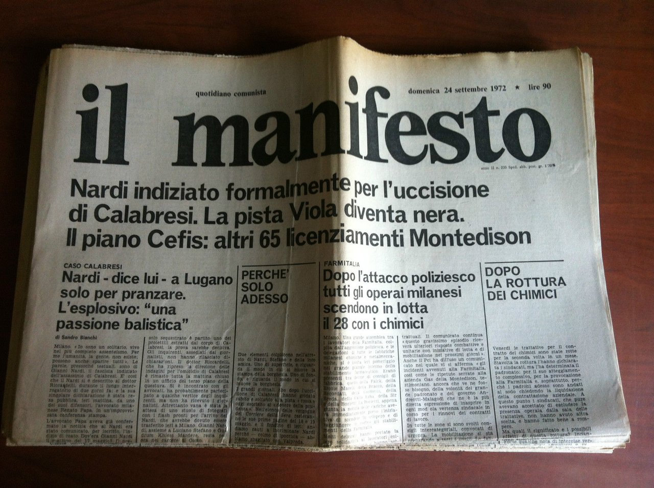 Il Manifesto anno II n^ 220 Domenica 24 Settembre 1972 …