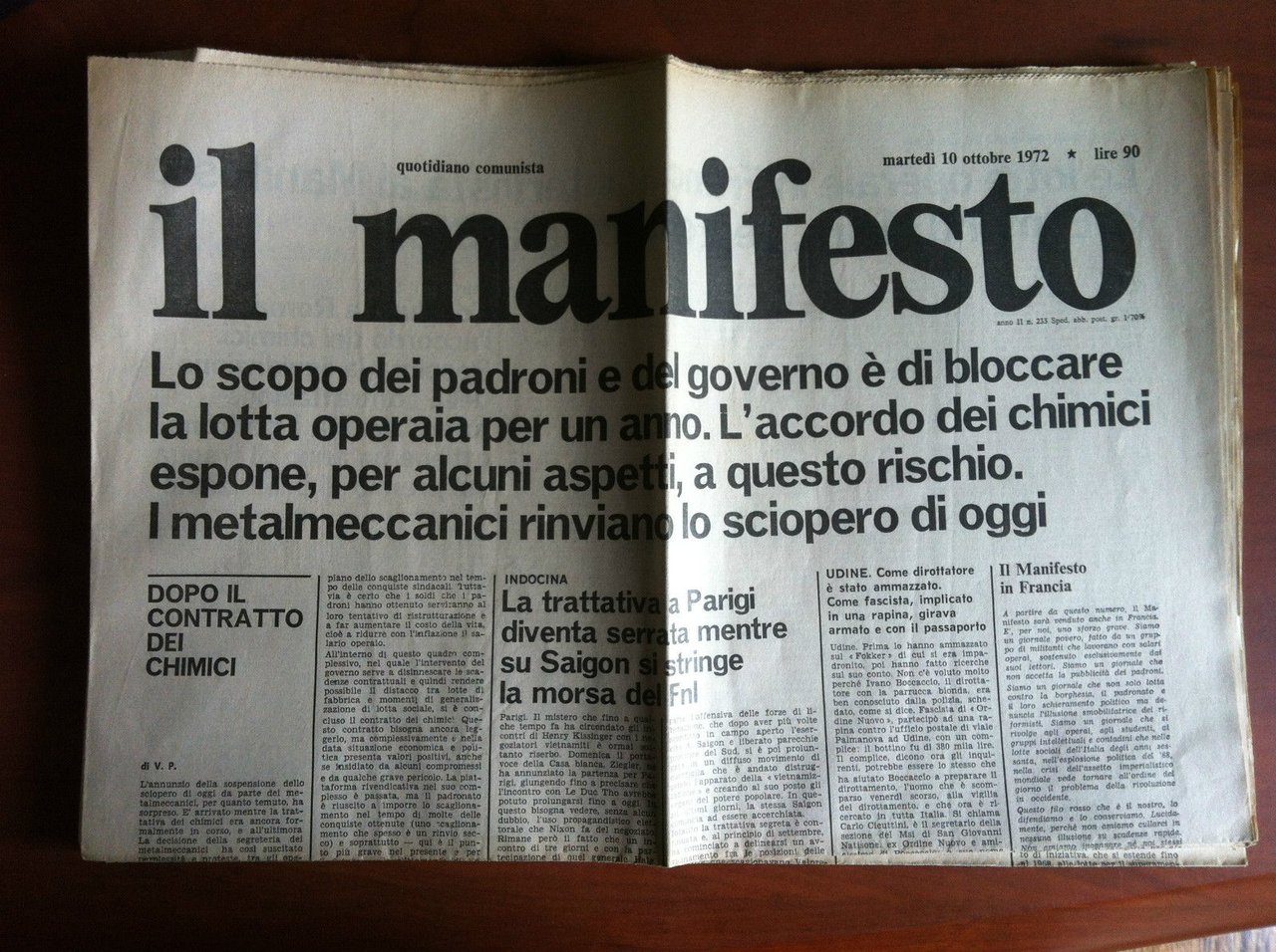 Il Manifesto anno II n^ 237 Sabato 14 Ottobre 1972 …