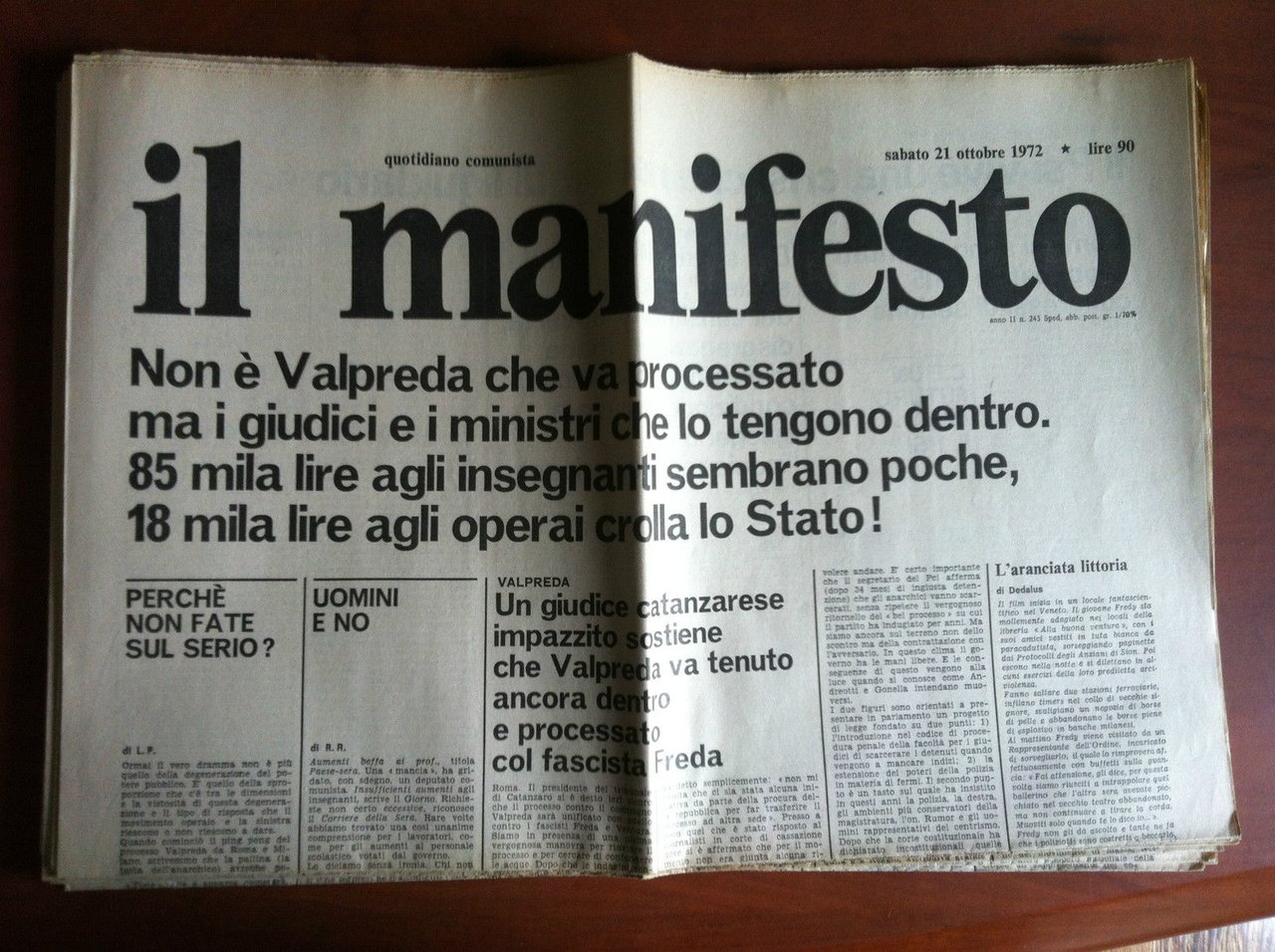 Il Manifesto anno II n^ 243 Sabato 21 Ottobre 1972 …