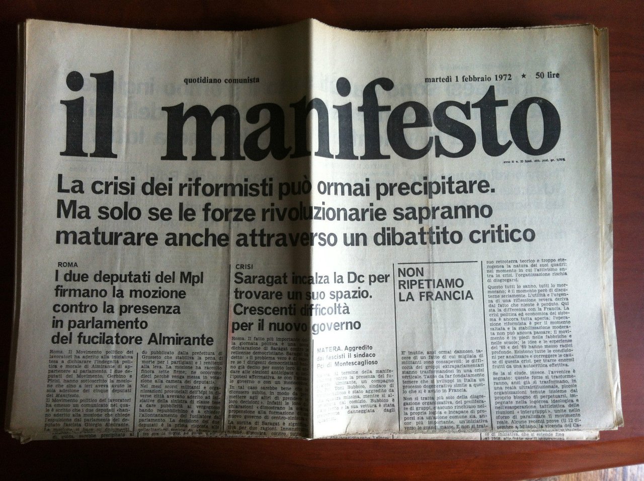 Il Manifesto anno II n^ 25 Martedì 1 Febbraio 1972 …