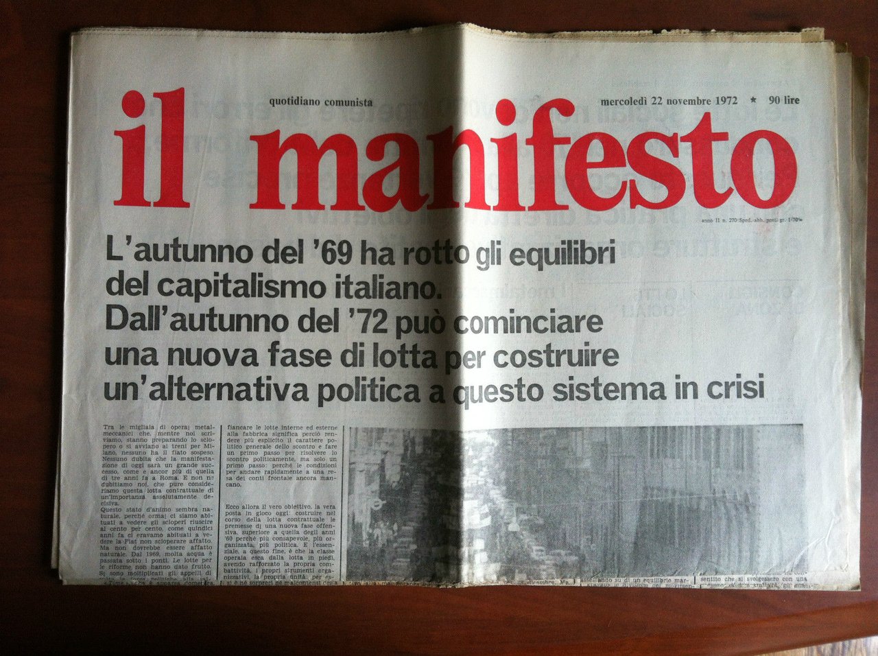 Il Manifesto anno II n^ 270 Mercoledì 22 Novembre 1972 …