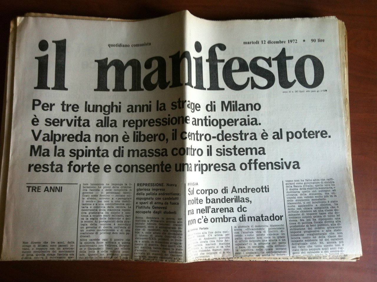 Il Manifesto anno II n^ 287 Martedì 12 dicembre 1972 …