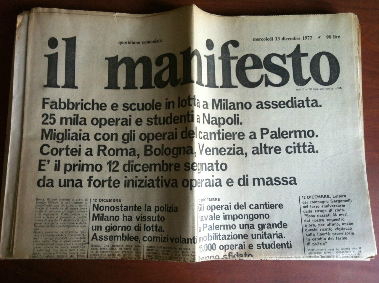 Il Manifesto anno II n^ 288 Mercoledì 13 dicembre 1972 …