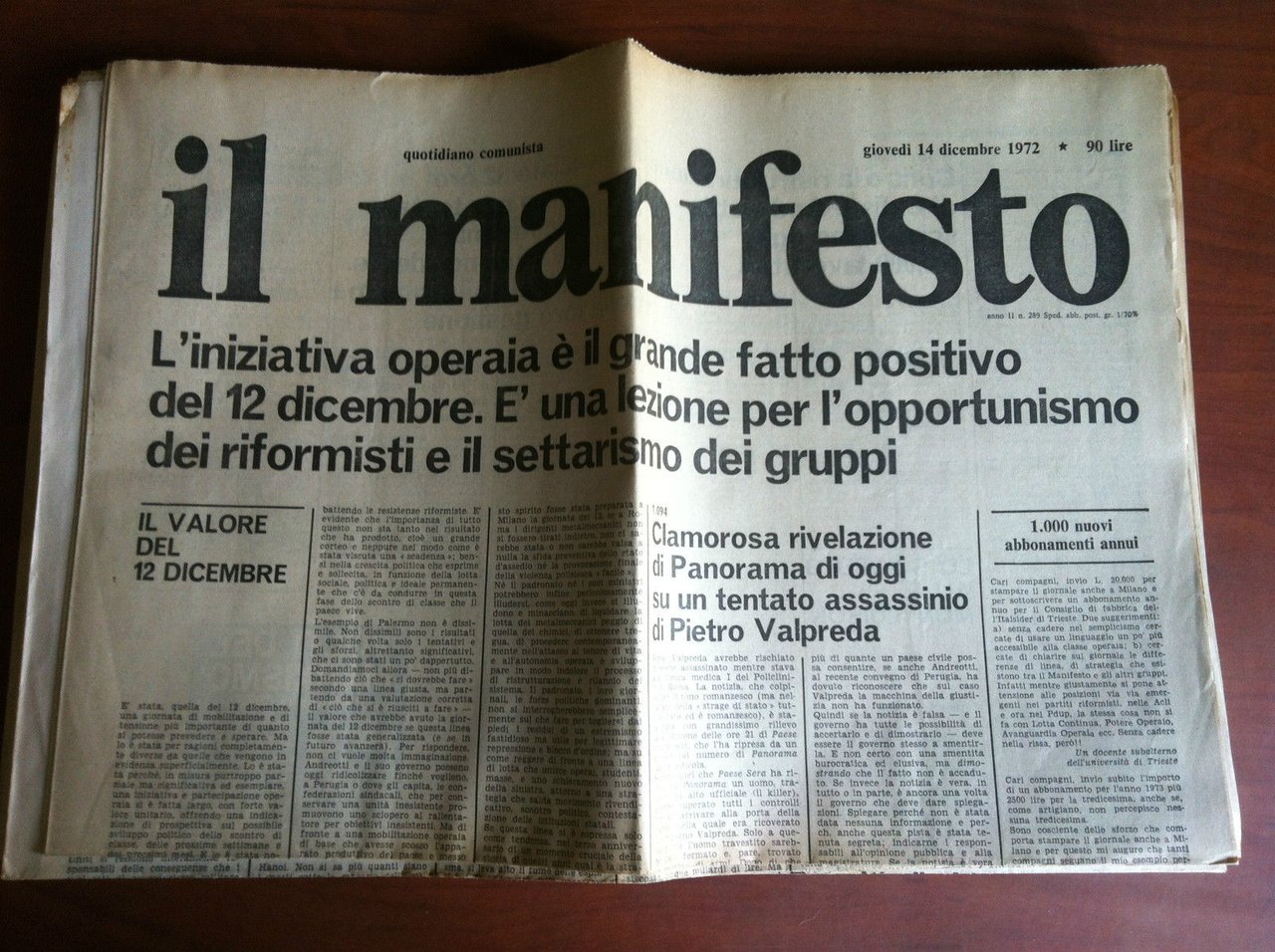 Il Manifesto anno II n^ 289 Giovedì 14 dicembre 1972 …