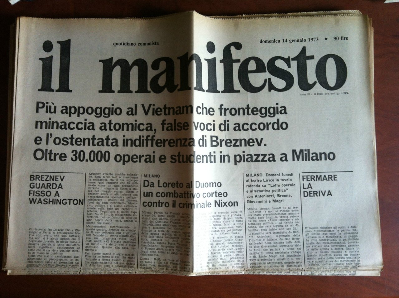 Il Manifesto anno III n^ 12 Domenica 14 Gennaio 1973 …