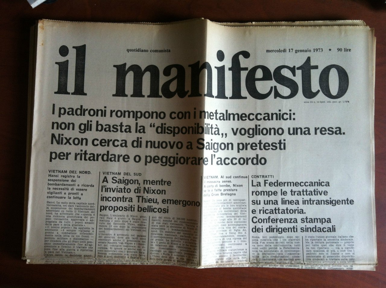 Il Manifesto anno III n^ 14 Mercoledì 17 Gennaio 1973 …