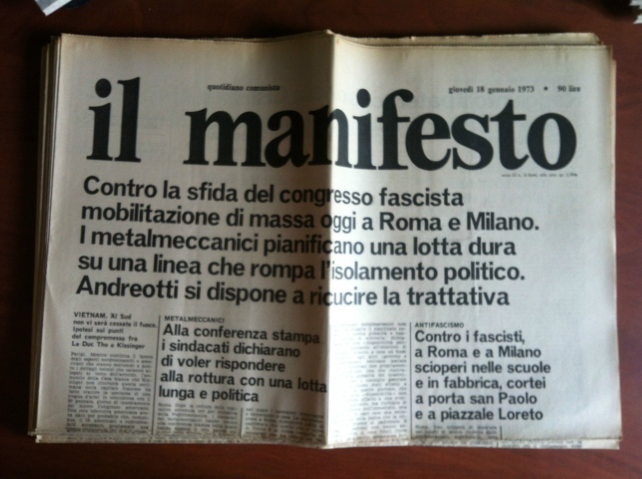 Il Manifesto anno III n^ 15 Giovedì 18 Gennaio 1973 …