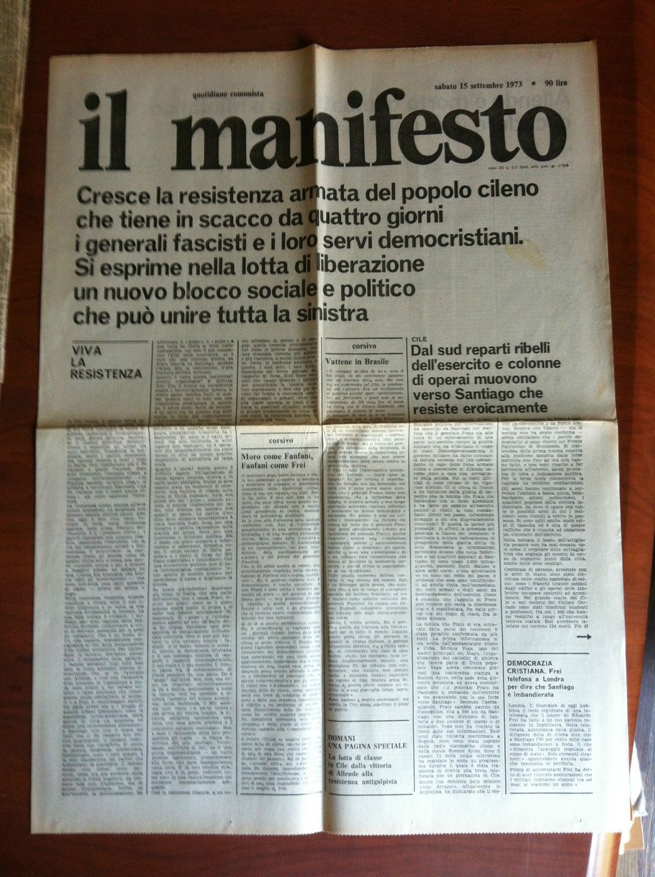 Il Manifesto anno III n^ 212 Sabato 15 Settembre 1973 …