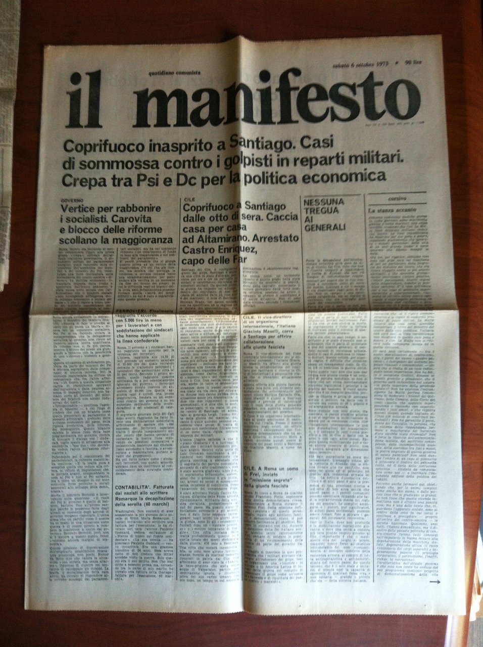 Il Manifesto anno III n^ 230 Sabato 6 ottobre 1973 …