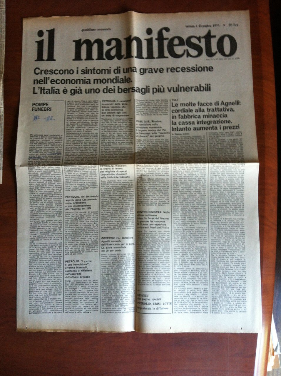 Il Manifesto anno III n^ 278 Sabato 1 dicembre 1973 …