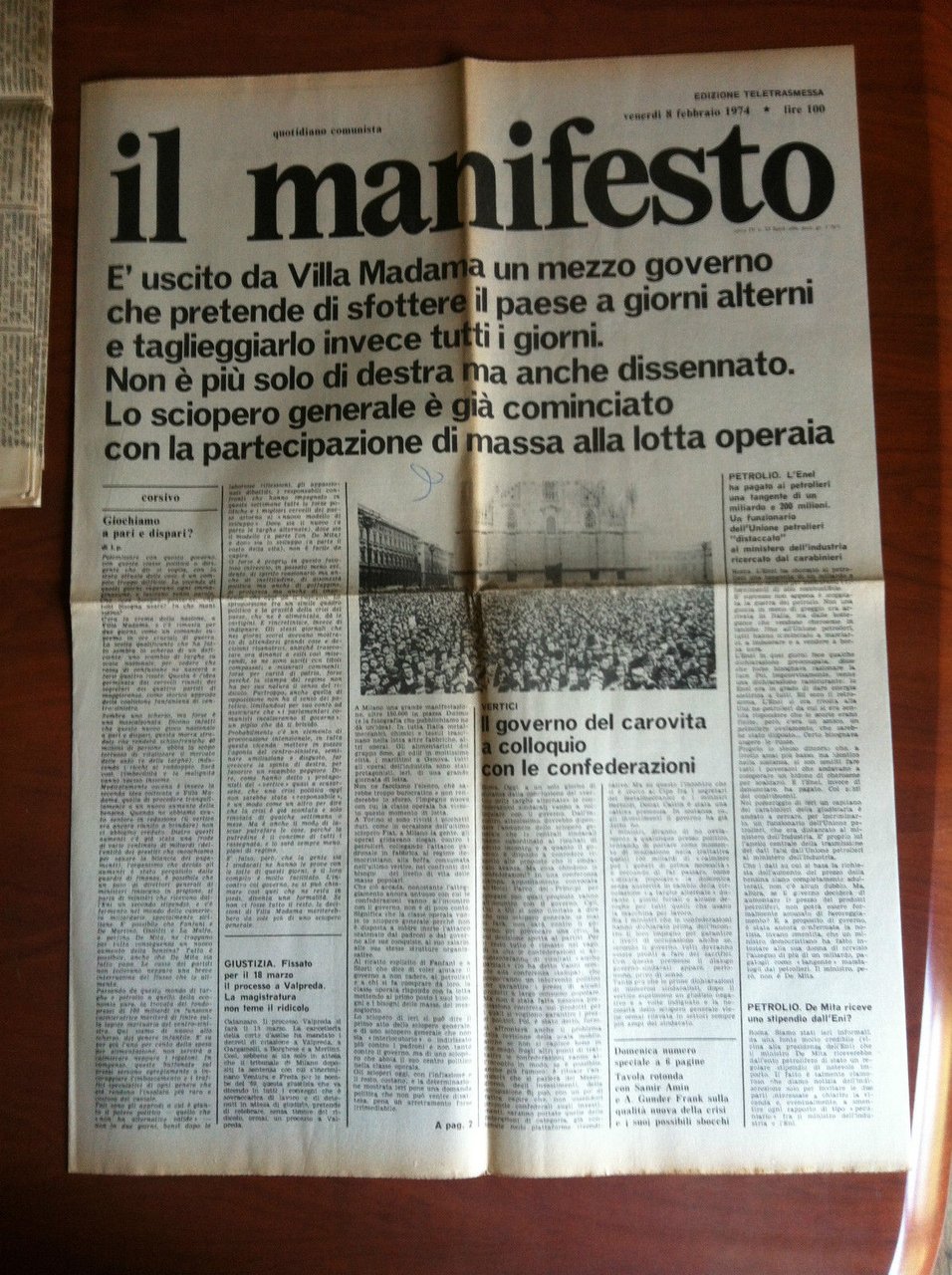 Il Manifesto anno III n^ 32 Venerdì 8 Febbraio 1974 …