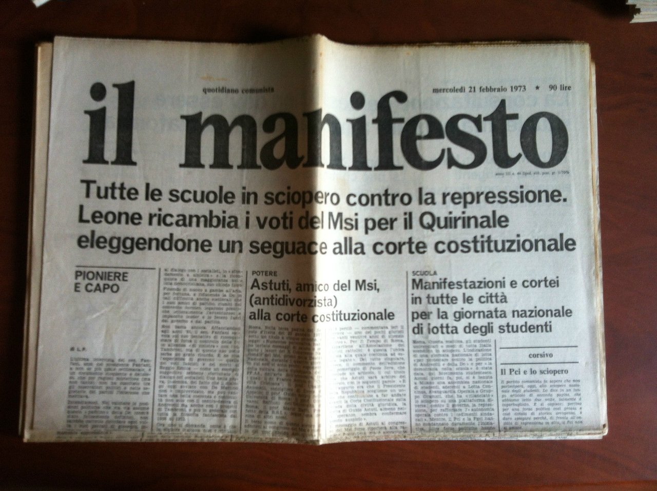 Il Manifesto anno III n^ 44 Mercoledì 21 Febbraio 1973 …