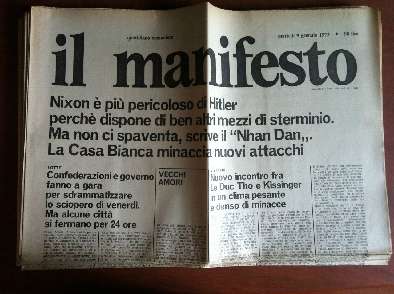 Il Manifesto anno III n^ 7 Martedì 9 Gennaio 1973 …