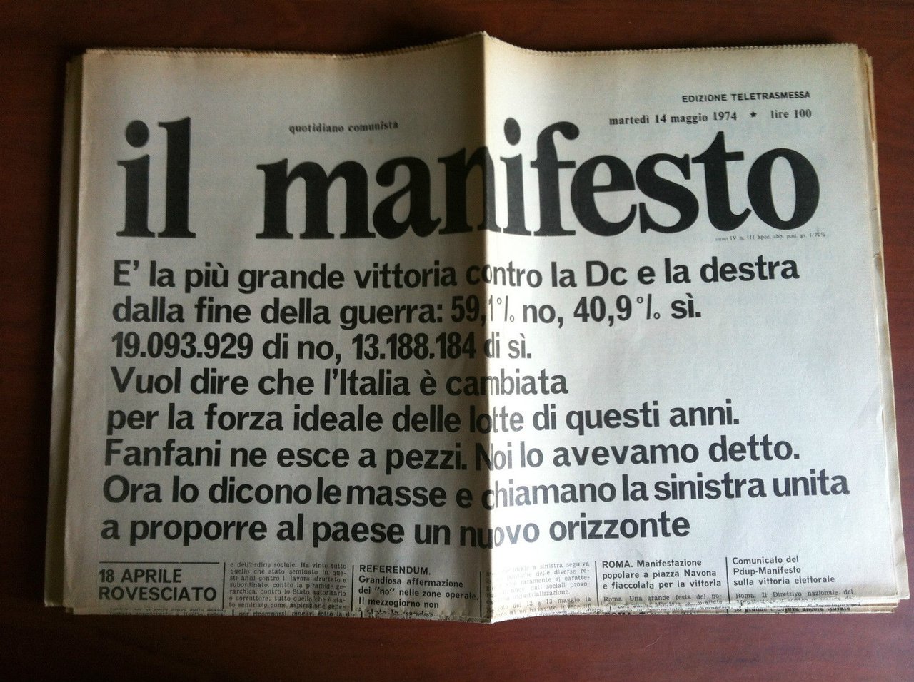 Il Manifesto anno IV n^ 111 Martedì 14 Maggio 1974 …