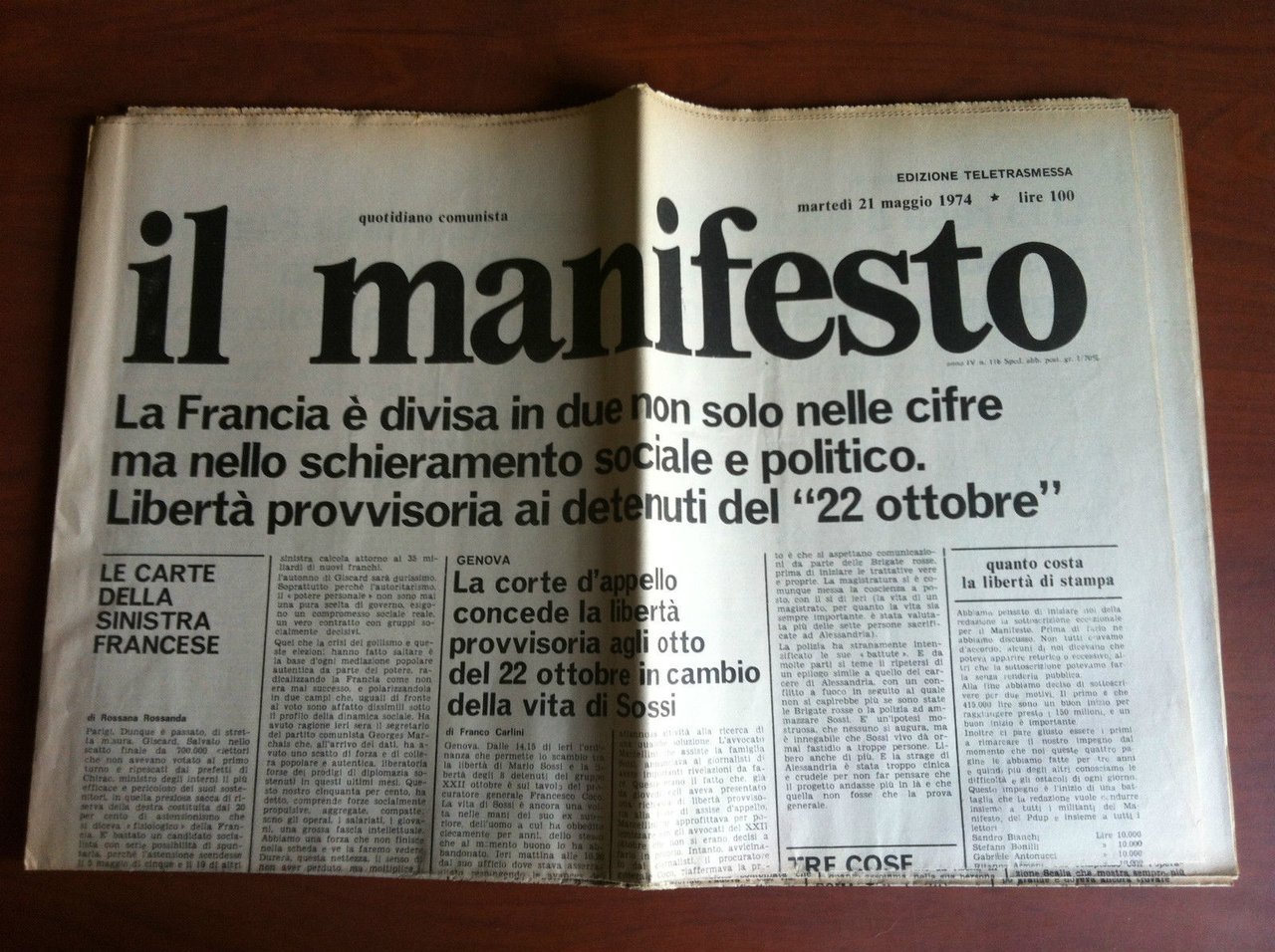 Il Manifesto anno IV n^ 116 Martedì 21 Maggio 1974 …