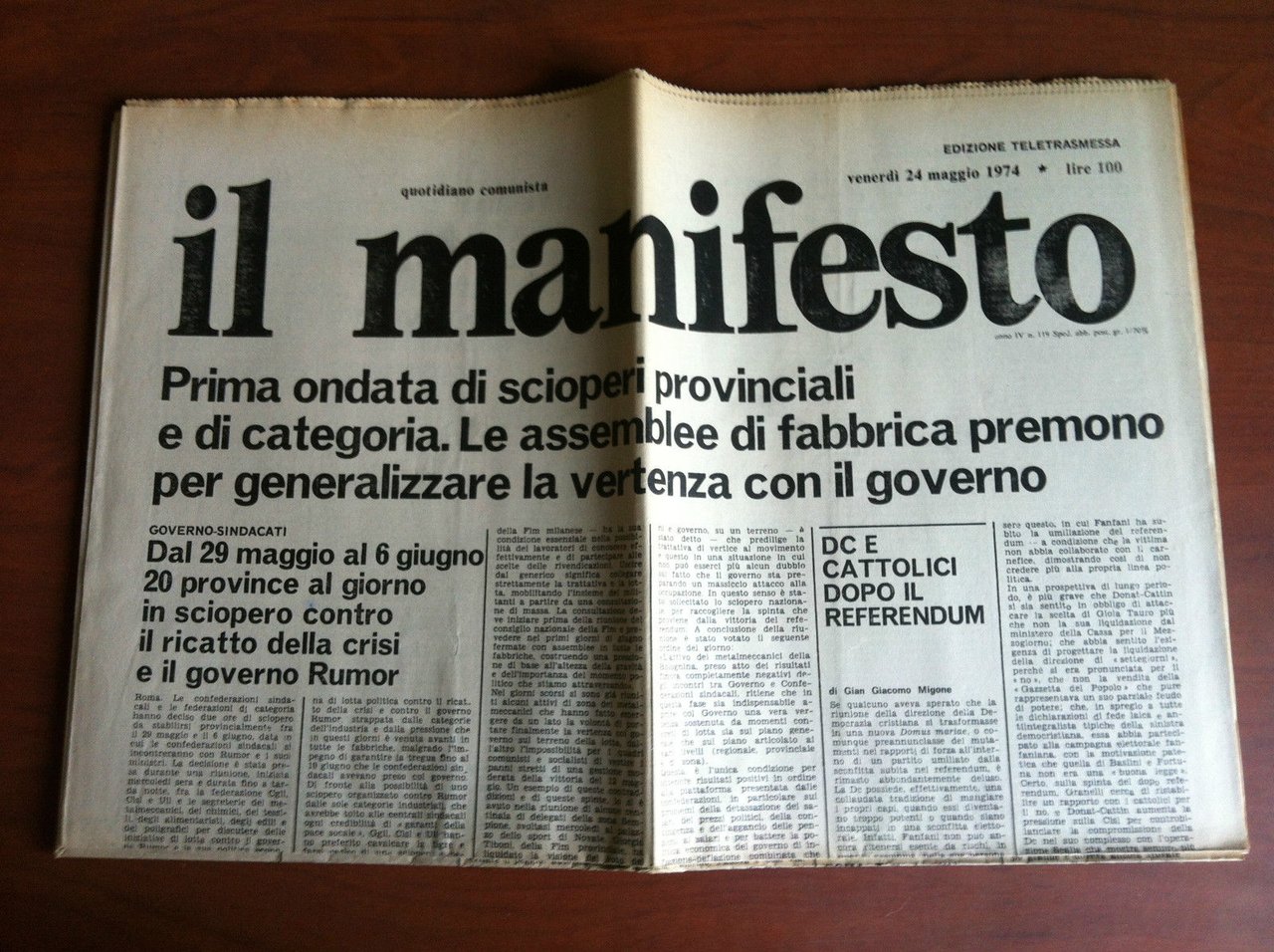 Il Manifesto anno IV n^ 119 Venerdì 24 Maggio 1974 …