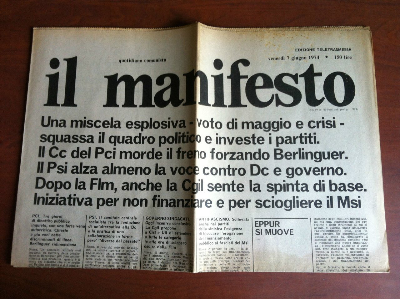 Il Manifesto anno IV n^ 130 Venerdì 7 Giugno 1974 …