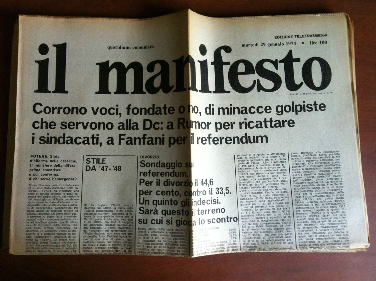 Il Manifesto anno IV n^ 23 Martedì 29 Gennaio 1974 …