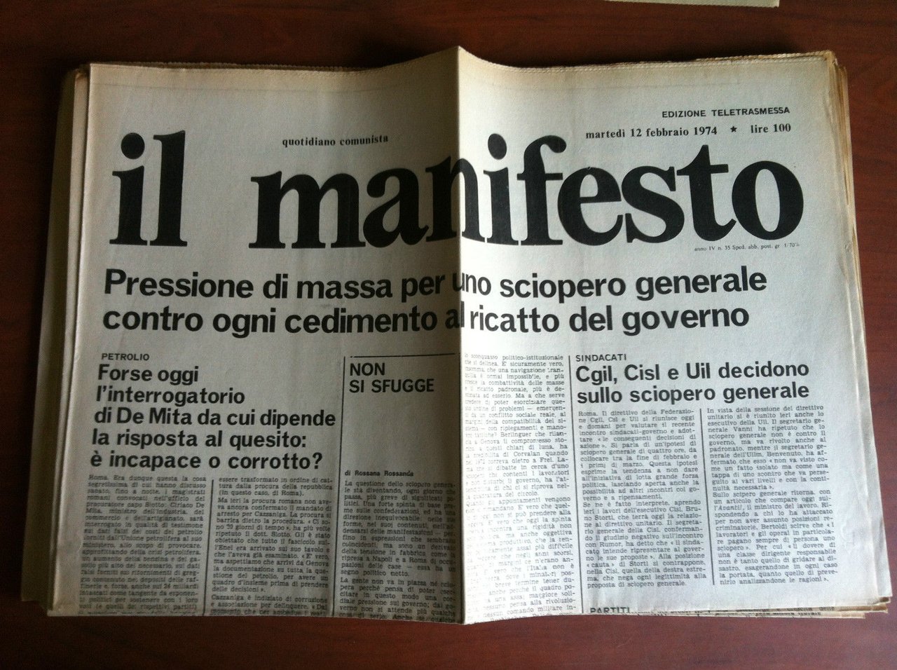 Il Manifesto anno IV n^ 35 Martedì 12 Febbraio 1974 …