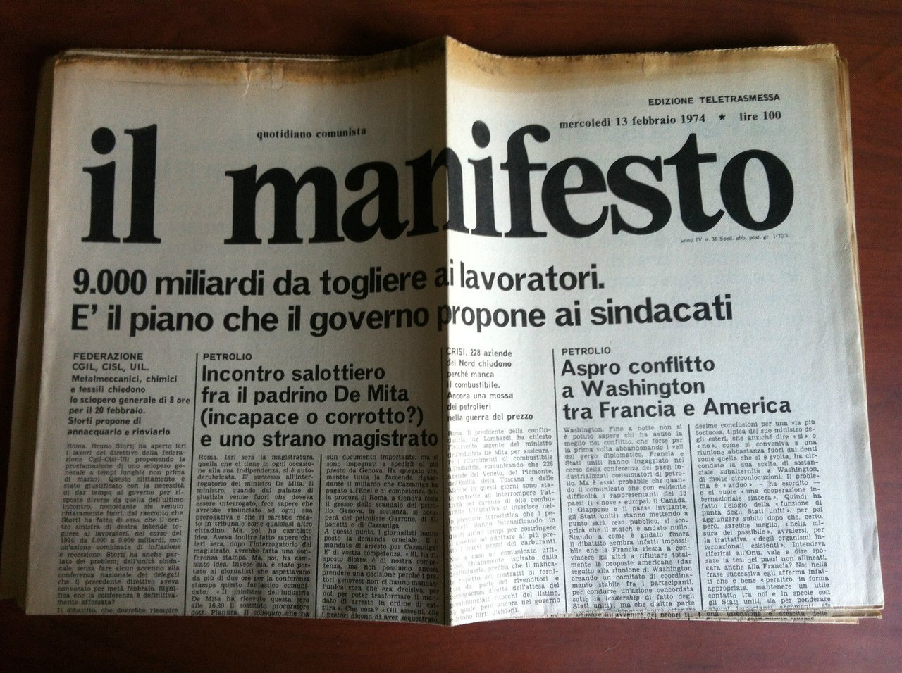 Il Manifesto anno IV n^ 36 Mercoledì 13 Febbraio 1974 …