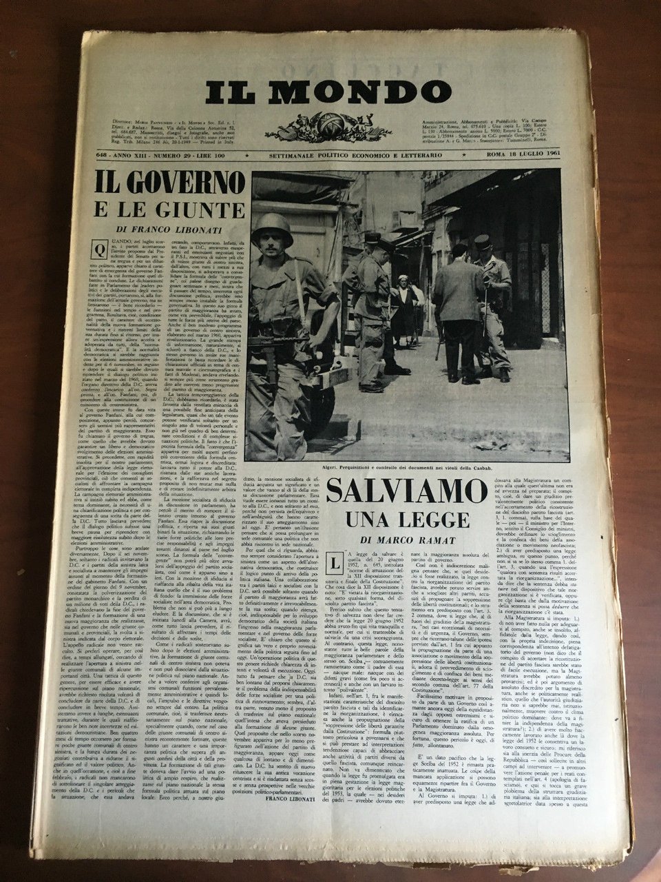 Il Mondo diretto da Mario Pannunzio 648 Anno XIII n^ …