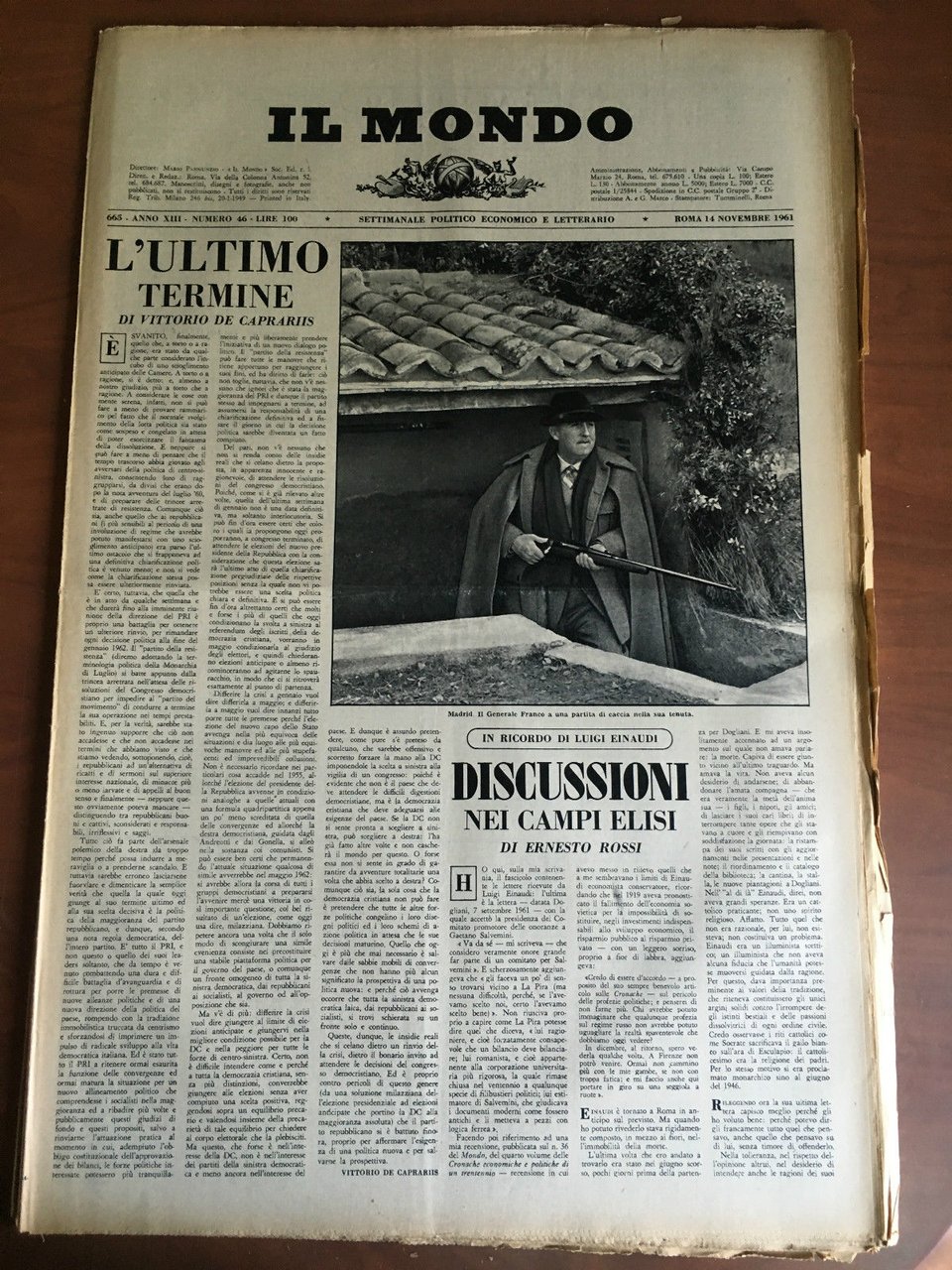 Il Mondo diretto da Mario Pannunzio 665 Anno XIII n^ …