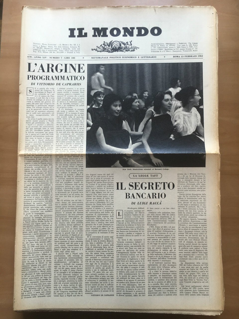 Il Mondo diretto da Mario Pannunzio 678 Anno XIV n^ … | Immagine principale