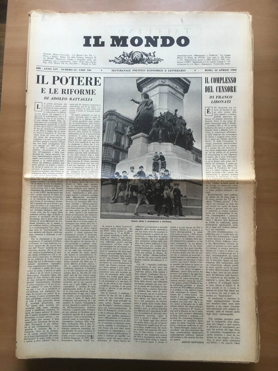 Il Mondo diretto da Mario Pannunzio 686 Anno XIV n^ … | Immagine principale