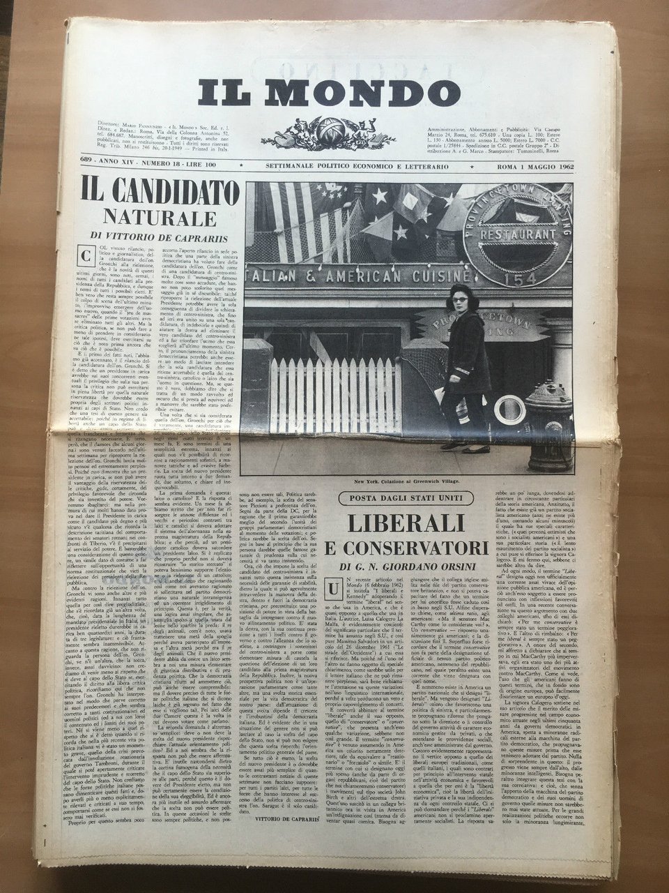 Il Mondo diretto da Mario Pannunzio 689 Anno XIV n^ … | Immagine principale