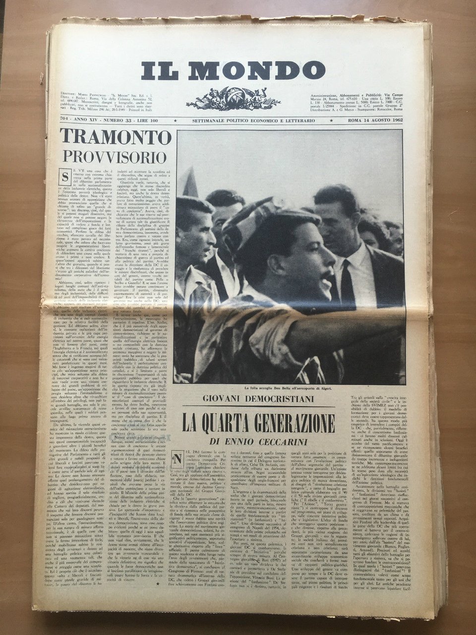 Il Mondo diretto da Mario Pannunzio 704 Anno XIV n^ …