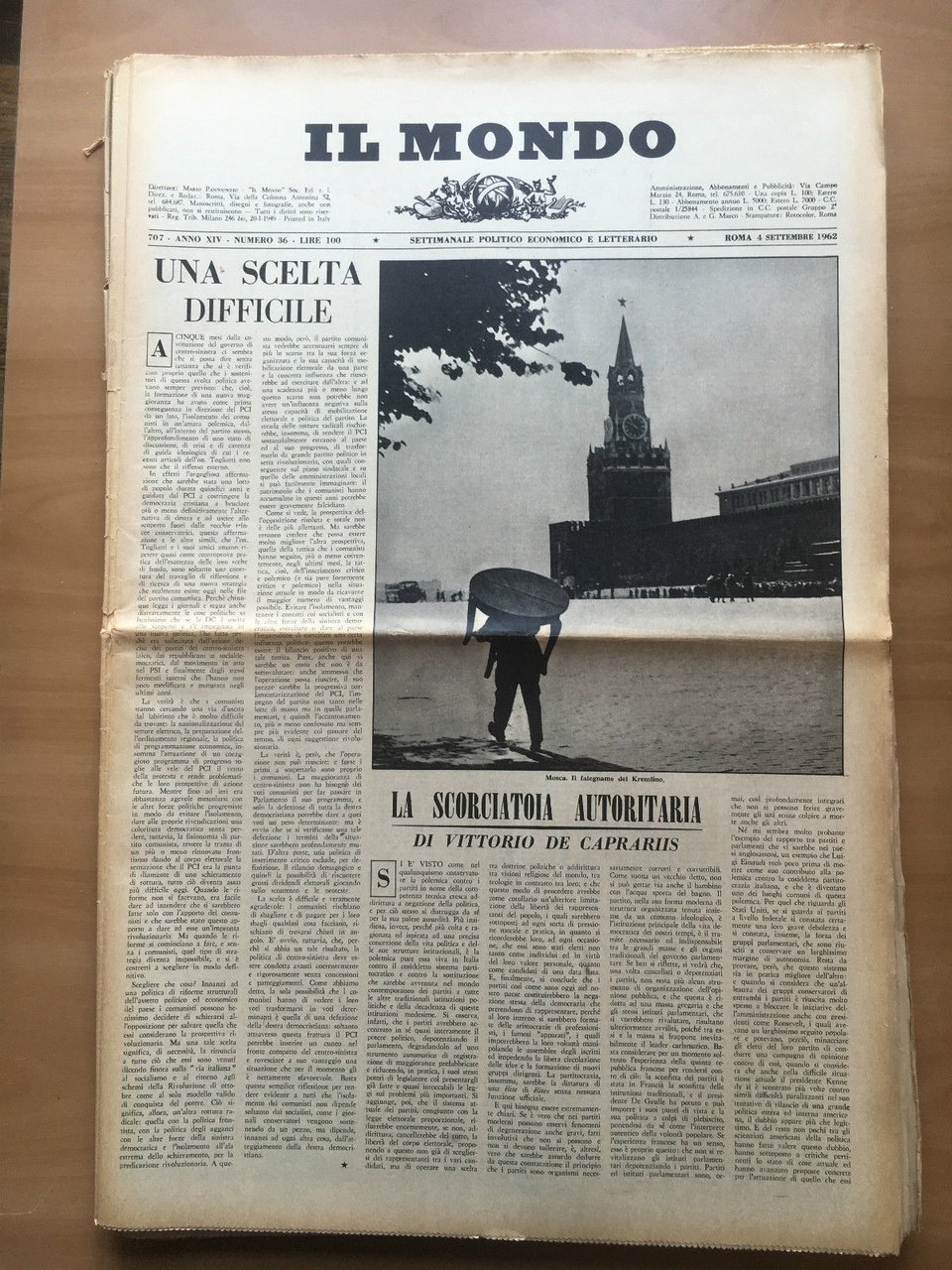 Il Mondo diretto da Mario Pannunzio 707 Anno XIV n^ …