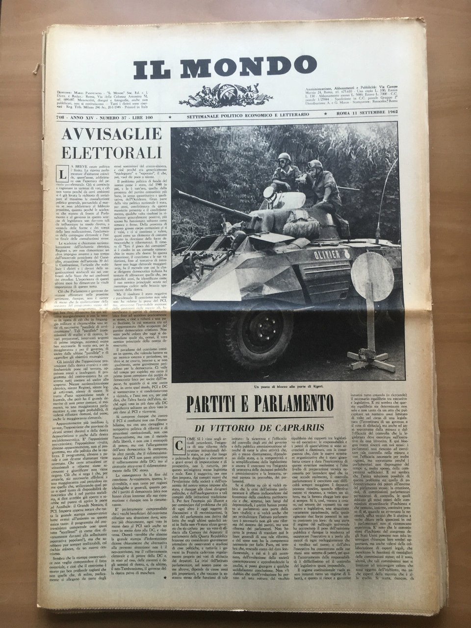 Il Mondo diretto da Mario Pannunzio 708 Anno XIV n^ …