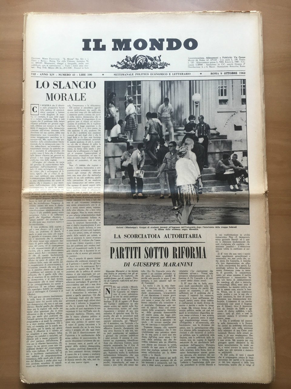 Il Mondo diretto da Mario Pannunzio 712 Anno XIV n^ …