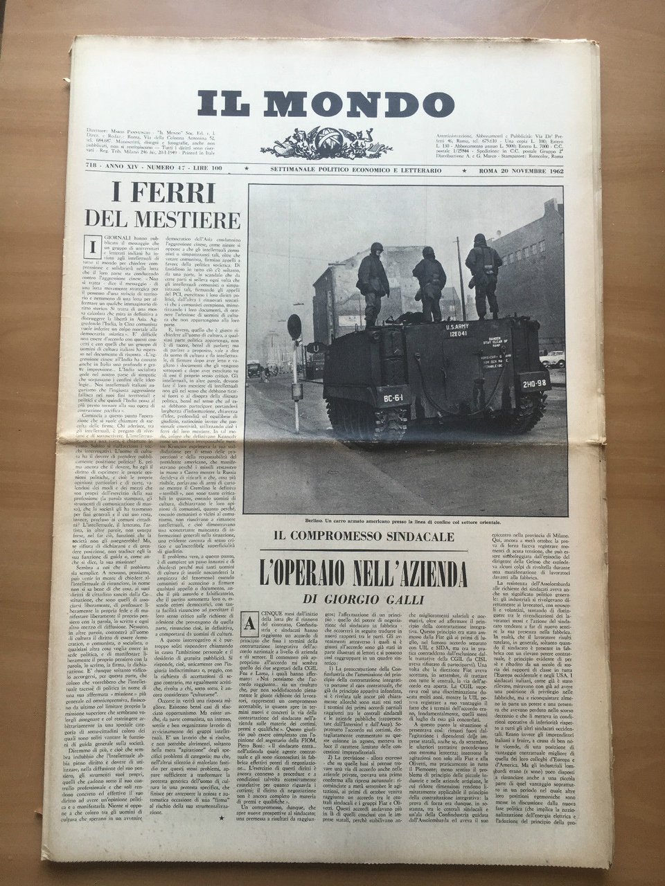 Il Mondo diretto da Mario Pannunzio 718 Anno XIV n^ …