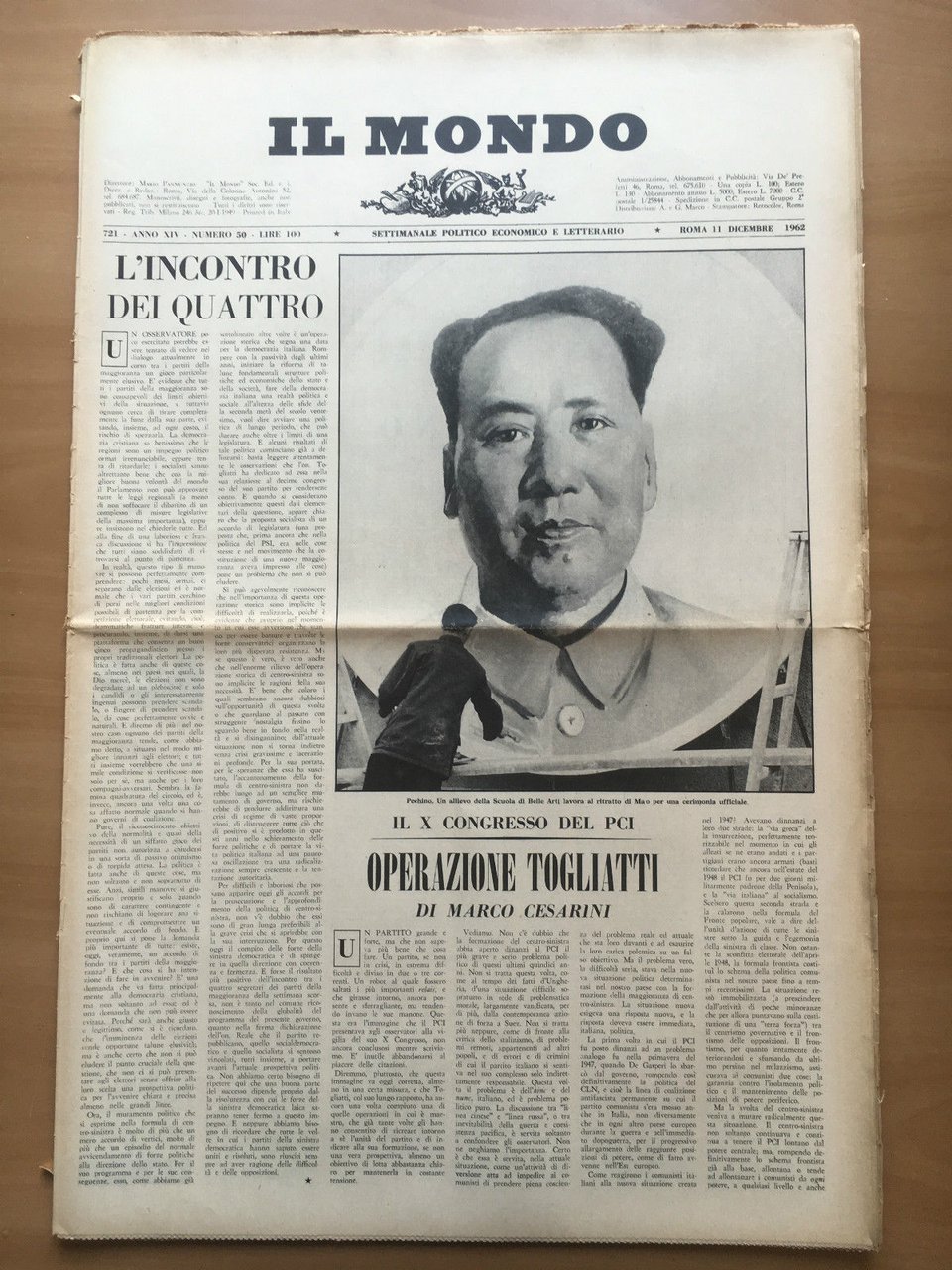 Il Mondo diretto da Mario Pannunzio 721 Anno XIV n^ …