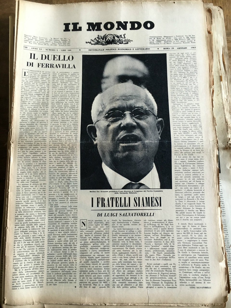 Il Mondo diretto da Mario Pannunzio 728 Anno XV n^ …