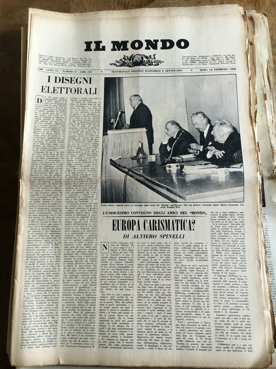 Il Mondo diretto da Mario Pannunzio 730 Anno XV n^ …