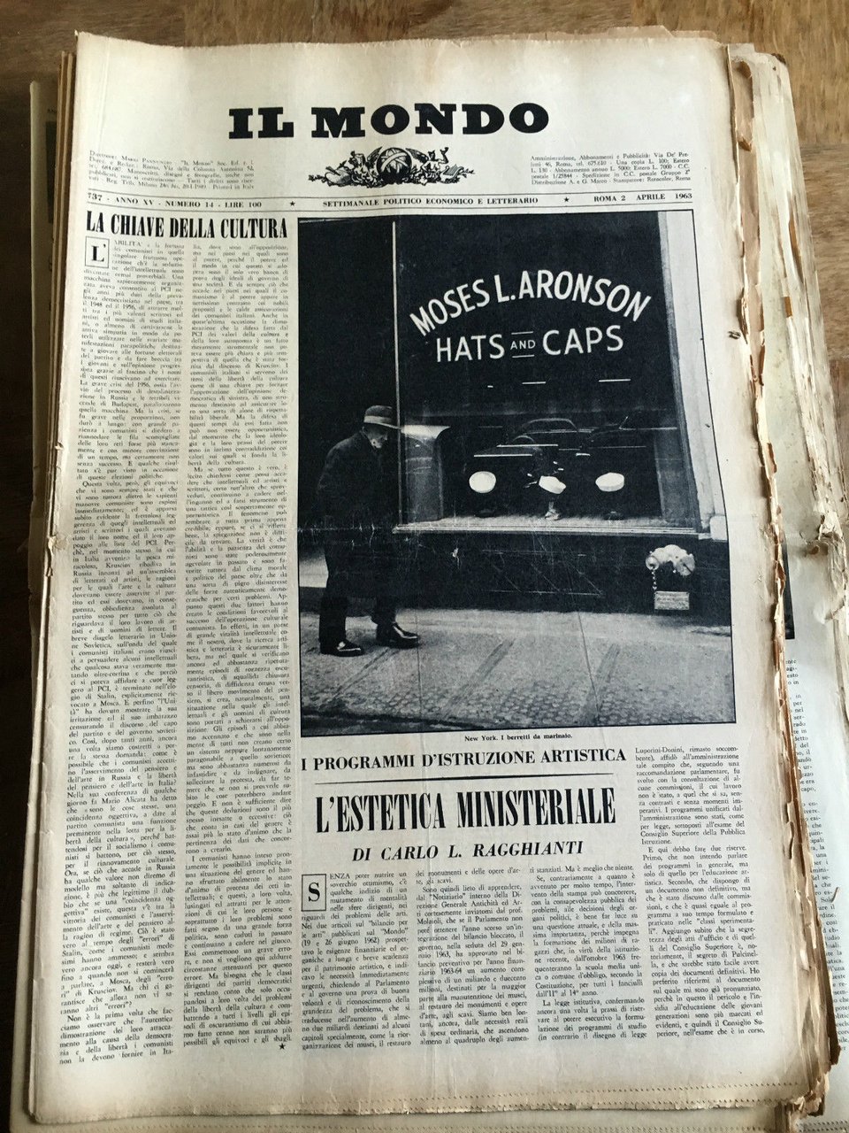 Il Mondo diretto da Mario Pannunzio 737 Anno XV n^ …