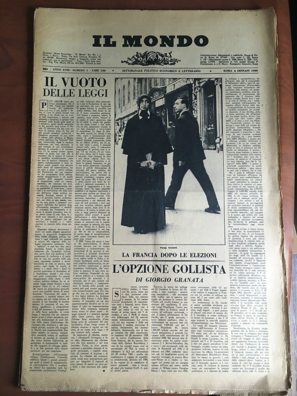 Il Mondo diretto da Mario Pannunzio 881 Anno XVIII n …