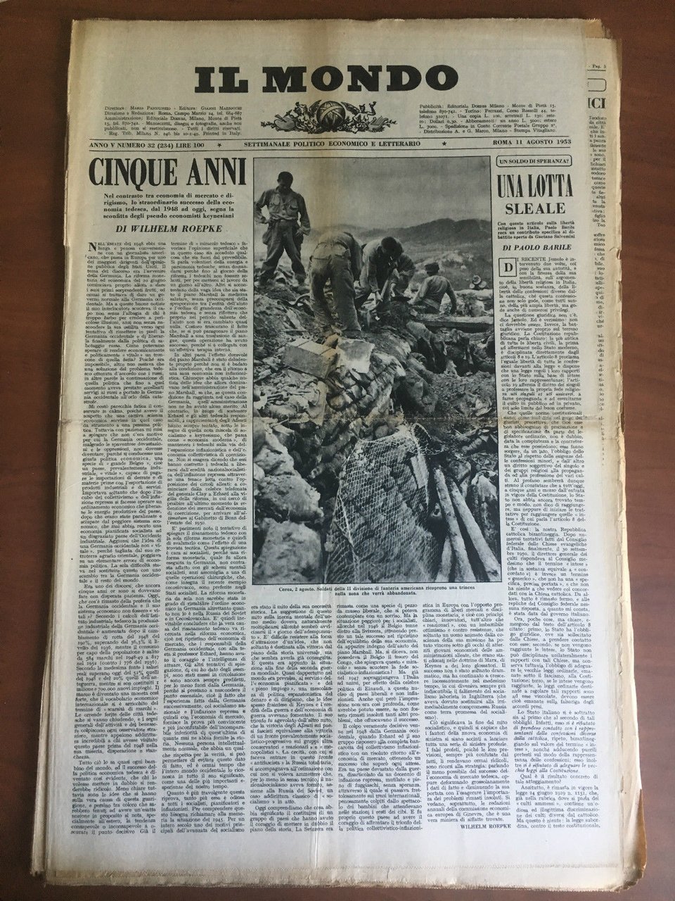 Il Mondo diretto da Mario Pannunzio Anno V n^ 32 … | Immagine principale