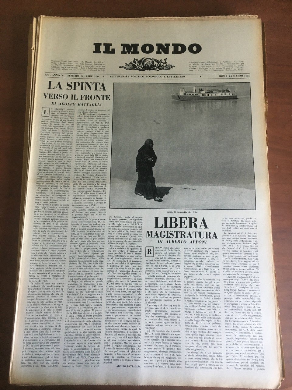 Il Mondo diretto da Mario Pannunzio Anno XI n^ 12 …