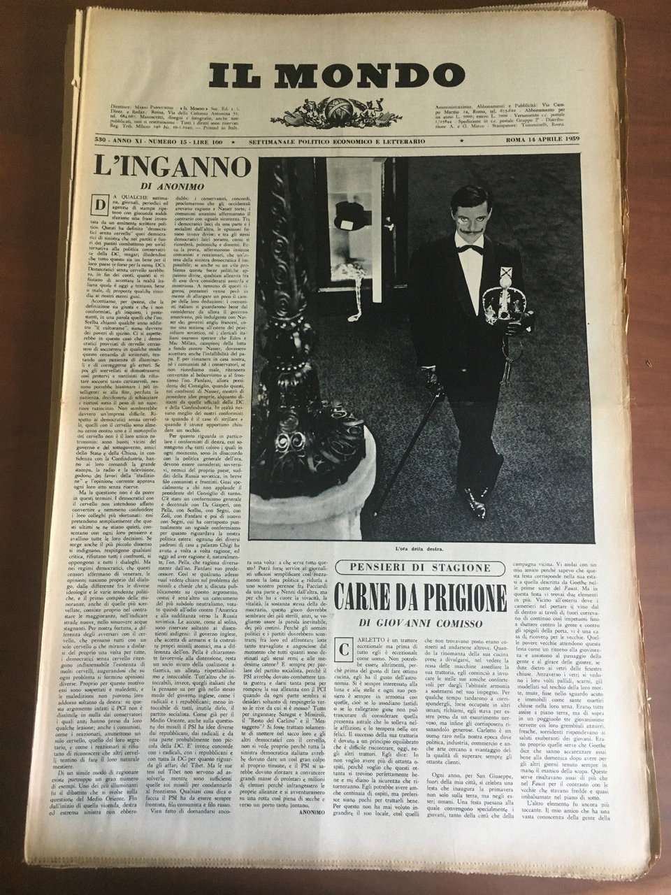 Il Mondo diretto da Mario Pannunzio Anno XI n^ 15 …