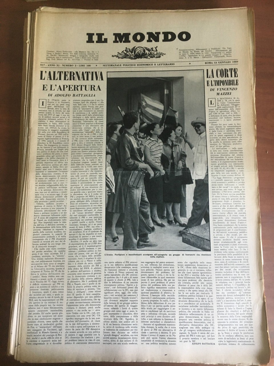 Il Mondo diretto da Mario Pannunzio Anno XI n^ 2 …