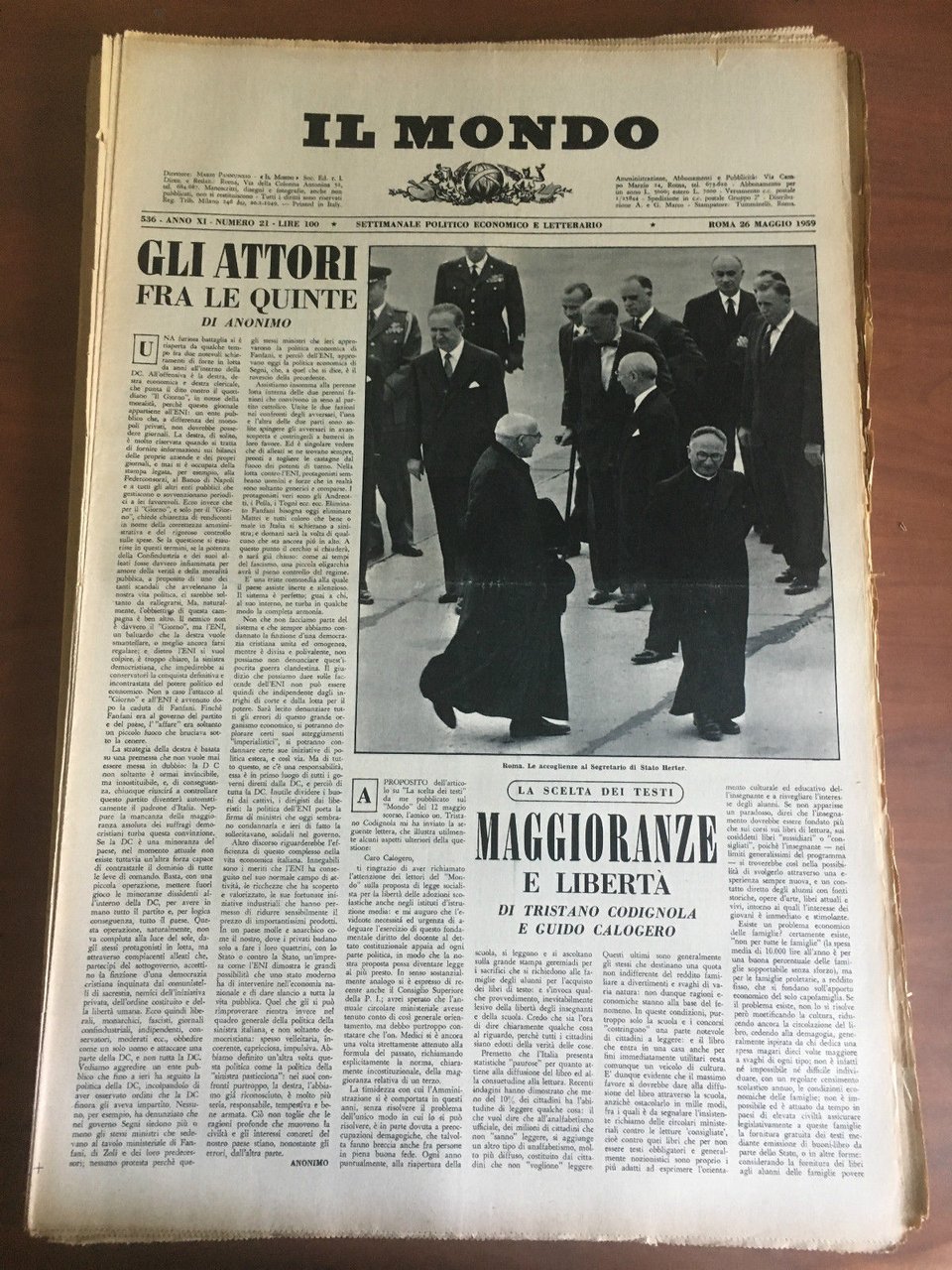 Il Mondo diretto da Mario Pannunzio Anno XI n^ 21 … | Immagine principale