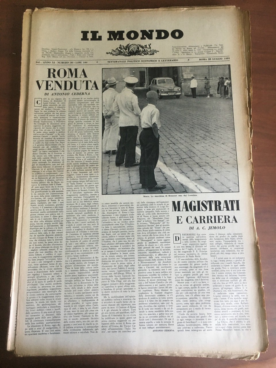 Il Mondo diretto da Mario Pannunzio Anno XI n^ 30 …