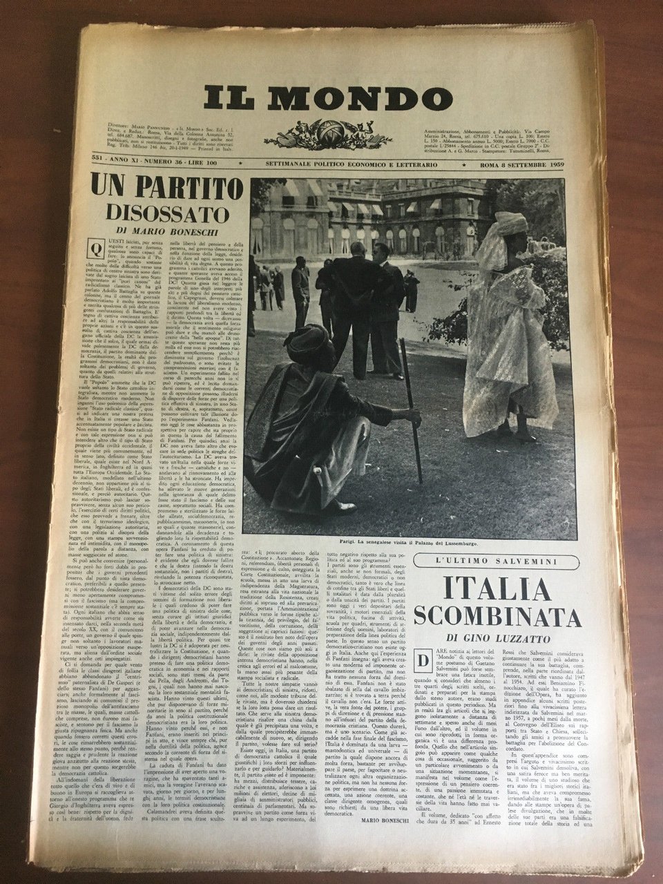 Il Mondo diretto da Mario Pannunzio Anno XI n^ 36 …