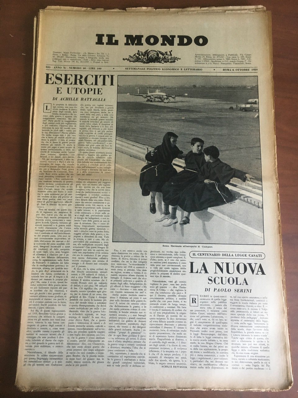 Il Mondo diretto da Mario Pannunzio Anno XI n^ 40 … | Immagine principale