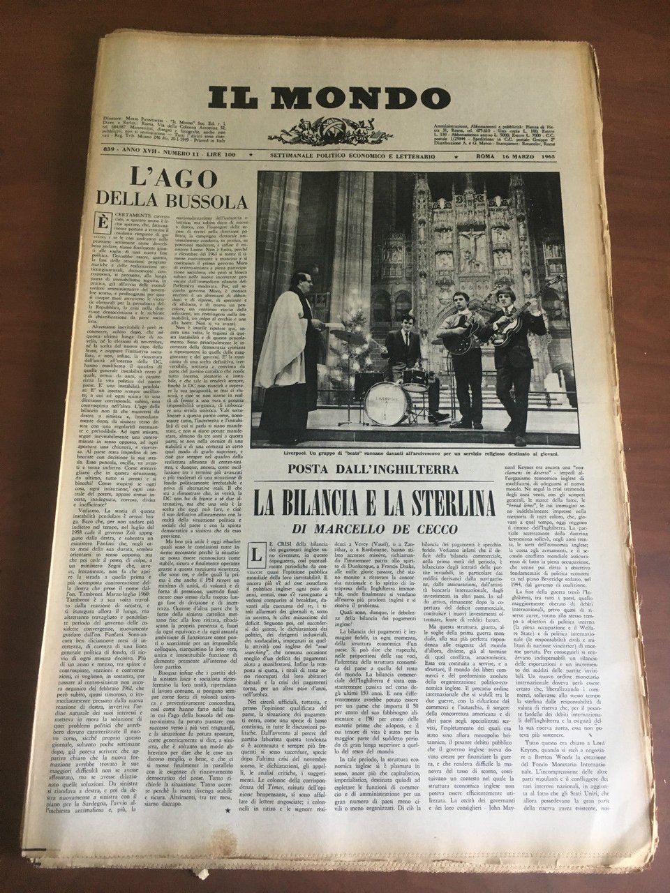 Il Mondo diretto da Mario Pannunzio Anno XVIII n^ 11 …